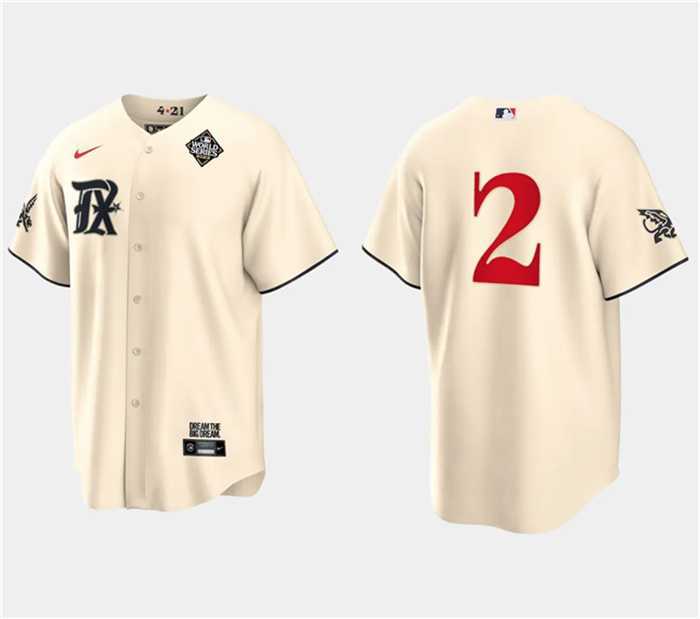 Men%27s Texas Rangers #2 Marcus Semien Cream 2023 World Series City Connect Stitched Baseball Jersey Dzhi->texas rangers->MLB Jersey